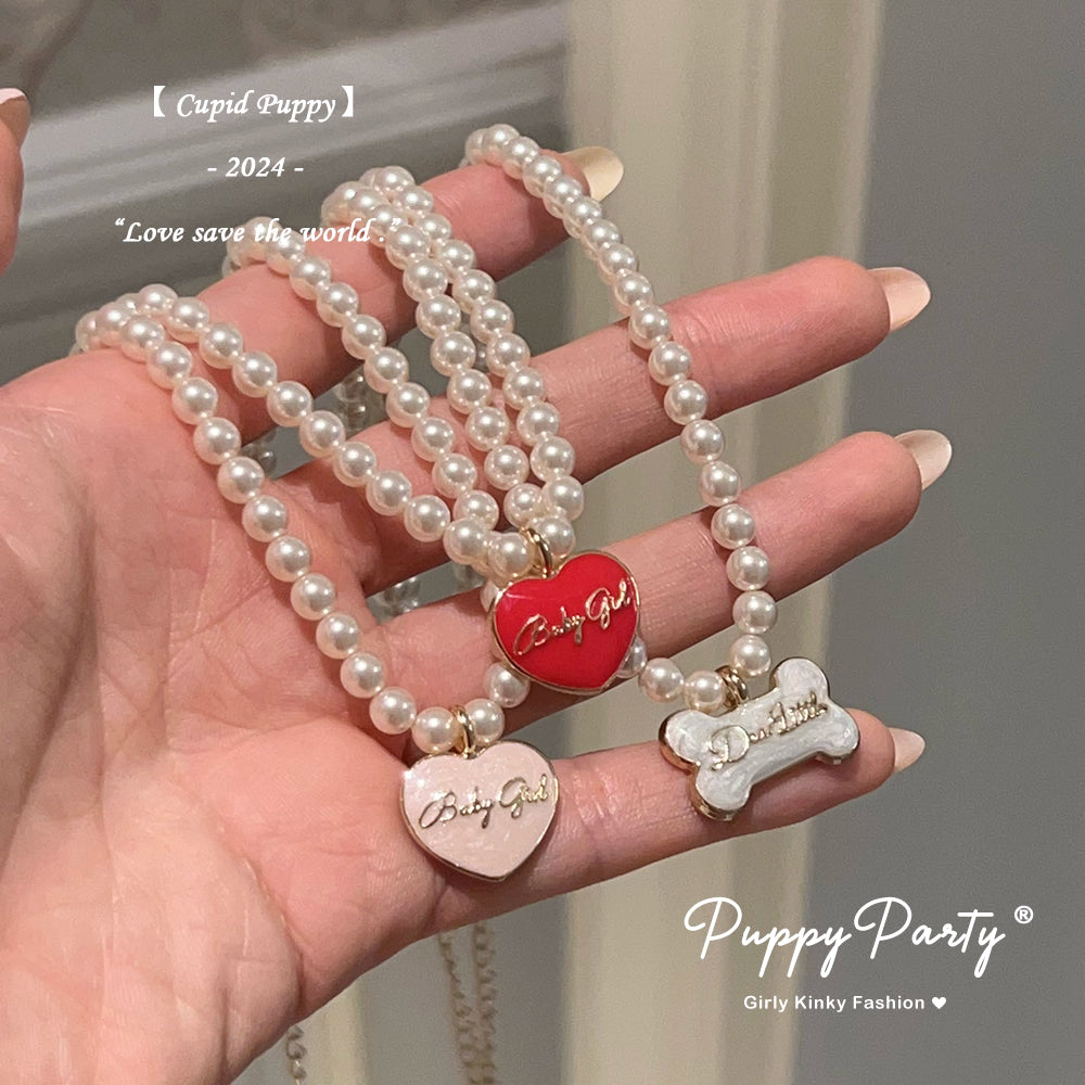 Puppy Cupid Pearl Necklace & Bracelet Set