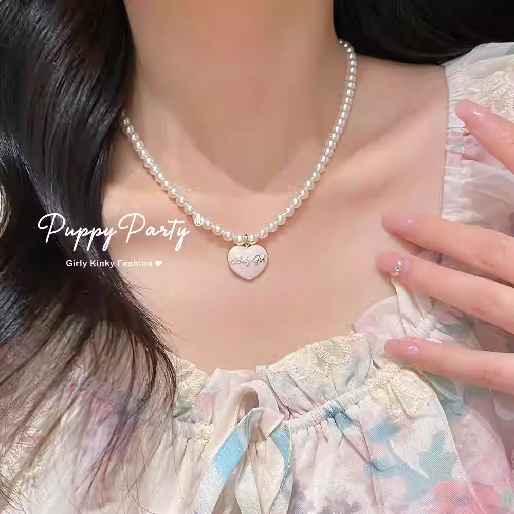 Puppy Cupid Pearl Necklace & Bracelet Set