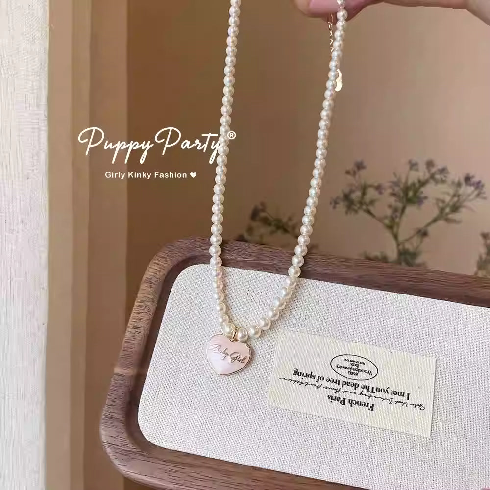 Puppy Cupid Pearl Necklace & Bracelet Set
