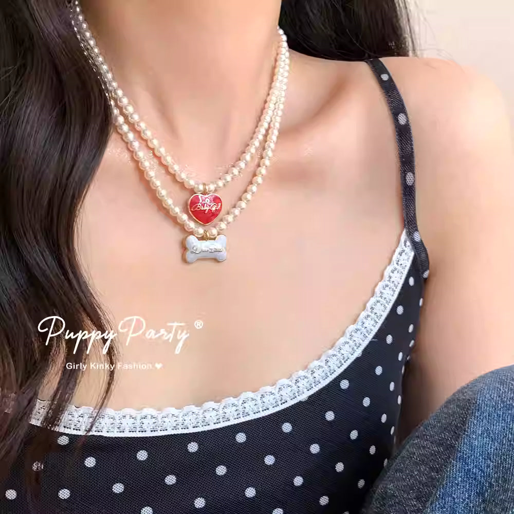Puppy Cupid Pearl Necklace & Bracelet Set
