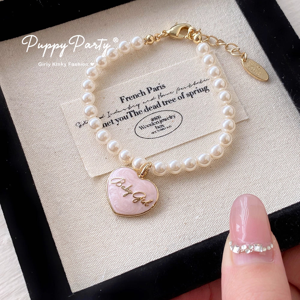 Puppy Cupid Pearl Necklace & Bracelet Set