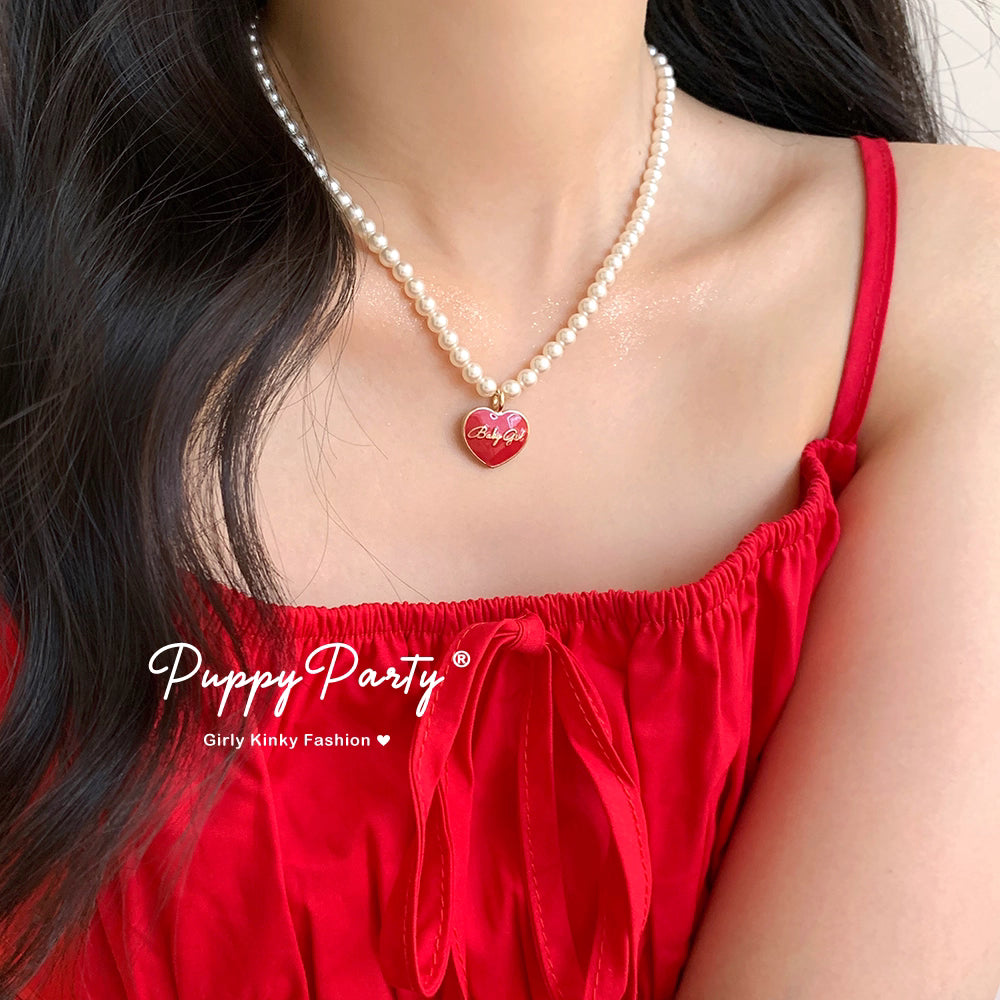 Puppy Cupid Pearl Necklace & Bracelet Set